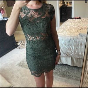Olive green lace cocktail dress